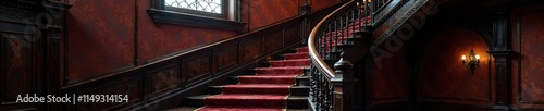 Staircase with intricate ironwork and ornate newel posts, baroque staircase, dark wood tones