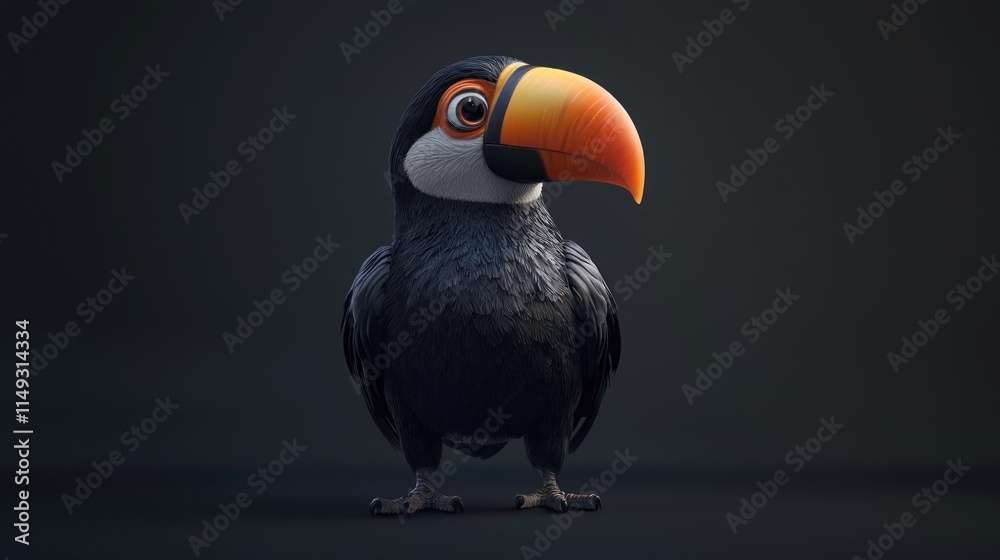 Fototapeta premium Vibrant and Playful Cartoon Toucan with Colorful Beak and Lively Expression in a Studio Setting