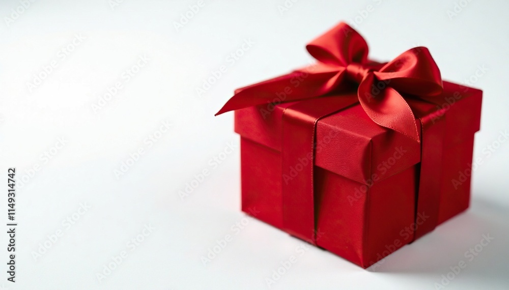 Fototapeta premium Velvet-covered gift box on white background with a red bow, velvet, covered, season