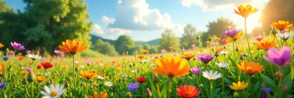Vibrant colorful wildflowers blooming in a sunny meadow, landscapes, scenery Vibrant colorful wildflowers blooming in a sunny meadow, landscapes, scenery
