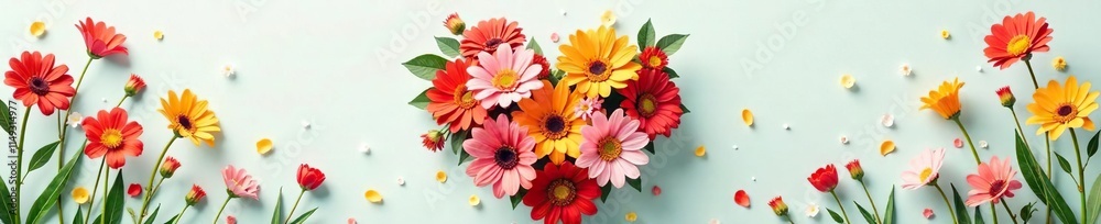 Whimsical summer bouquet in a heart shape with flowers, natural, playful Whimsical summer bouquet in a heart shape with flowers, natural, playful