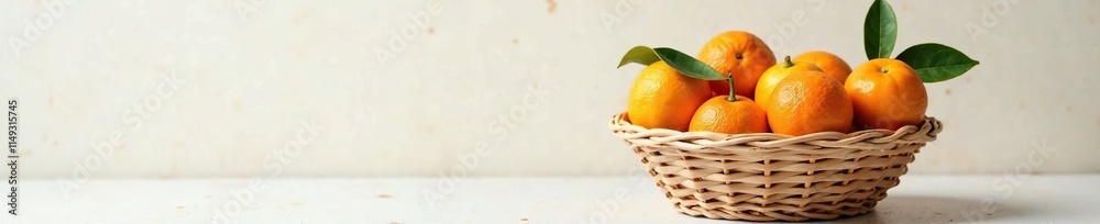 Fruit basket with tangerines arranged artfully on a white surface, decorative, still life, citrus Fruit basket with tangerines arranged artfully on a white surface, decorative, still life, citrus
