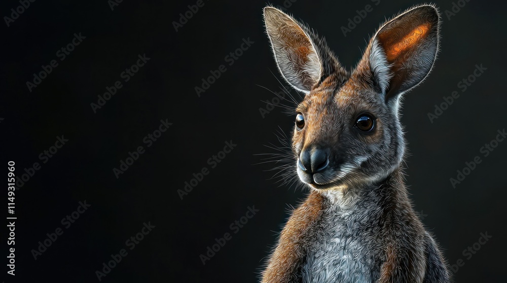 Detailed Close-Up of a Kangaroo in a Dark Setting Showcasing Unique Features and Expressions of Wildlife Detailed Close-Up of a Kangaroo in a Dark Setting Showcasing Unique Features and Expressions of Wildlife