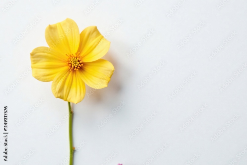 Obraz premium Single bright yellow and pink flower on a white background, tiny flowers, pink flower, single flower