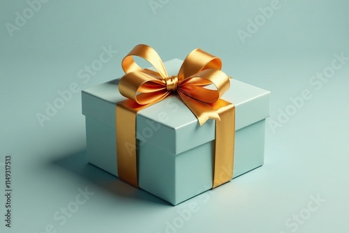 Shimmering gold ribbon wrapped around a large, rectangular gift box, packaging, rectangular, ornament