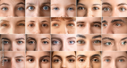 Collage of human faces, clo...