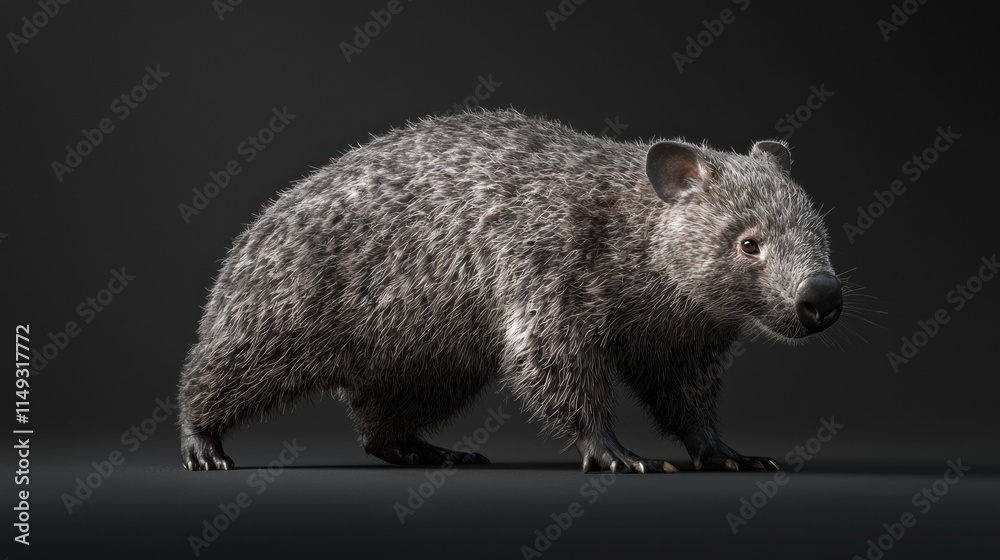 Detailed View of a Wombat in a Studio Setting Showcasing Its Unique Features and Textures Against a Dark Background Detailed View of a Wombat in a Studio Setting Showcasing Its Unique Features and Textures Against a Dark Background
