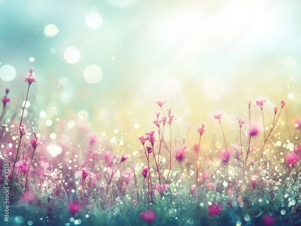 Fototapeta premium Enchanting Dew-Kissed Meadow: A Dreamlike Springtime Floral Scene