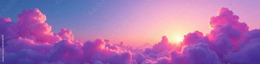 Warm orange light illuminates wispy purple clouds against the clear blue horizon, gradient, purple, colors Warm orange light illuminates wispy purple clouds against the clear blue horizon, gradient, purple, colors