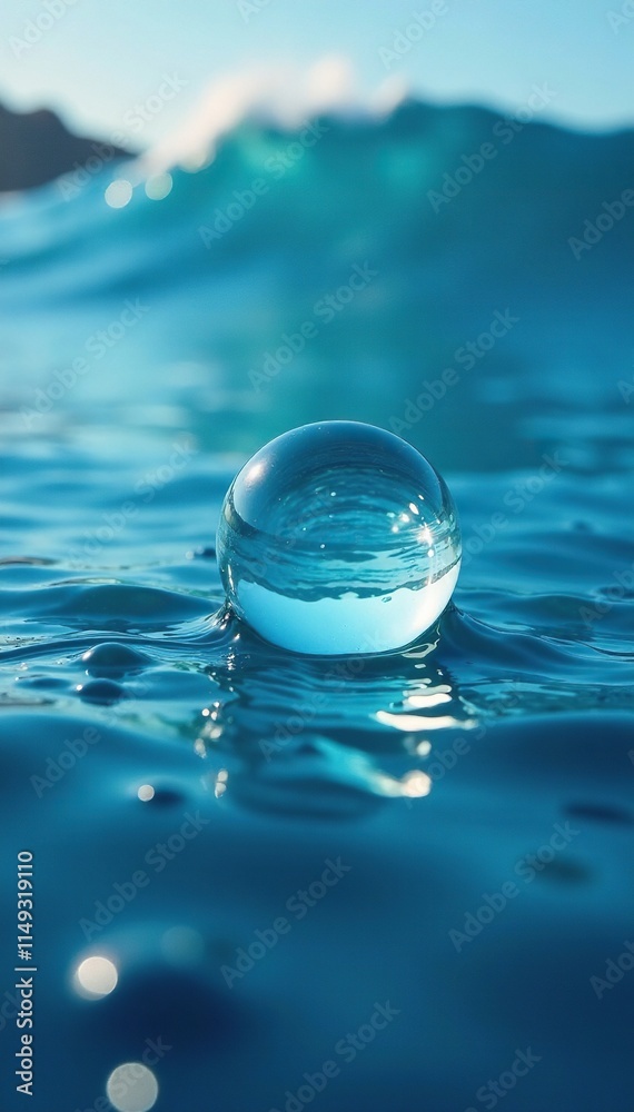 Water wave with small air bubble floating on surface, marine, natural Water wave with small air bubble floating on surface, marine, natural