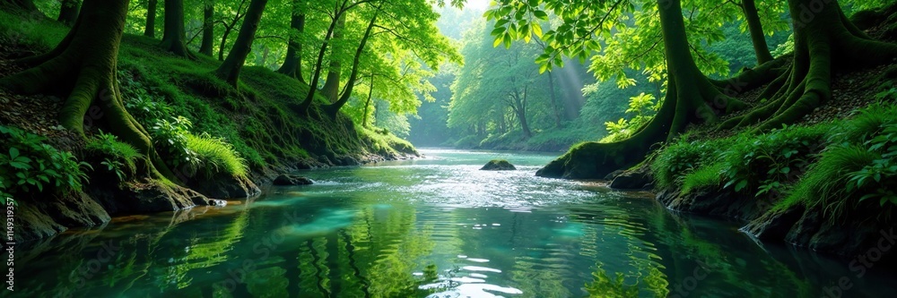 Serene river waters flowing through lush greenery, water, gopeng, forest