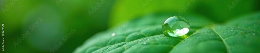 Single water droplet falls from sky onto a leaf surface, nature, bubble Single water droplet falls from sky onto a leaf surface, nature, bubble