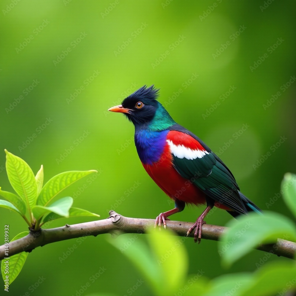 A tui's colorful plumage against the green leaves of a Taiwan cherry tree, nature, Taiwan cherry tree A tui's colorful plumage against the green leaves of a Taiwan cherry tree, nature, Taiwan cherry tree