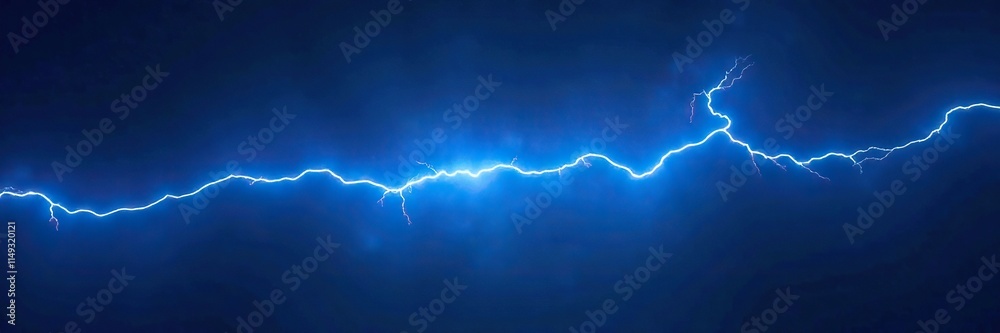 Blue lightning illuminated by white glow against dark background, illumination, beam, intense light source Blue lightning illuminated by white glow against dark background, illumination, beam, intense light source