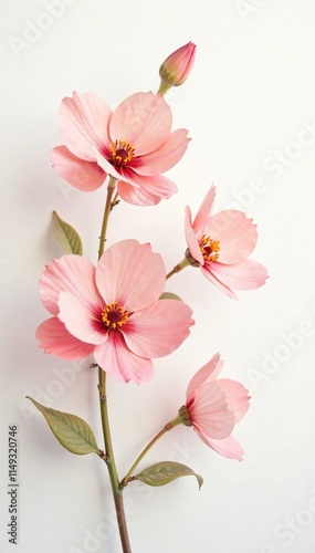 Delicate, hand-painted, abstract flowers in shades of light pink and soft peach on a white background, bokeh effect, hand-painted, colorful