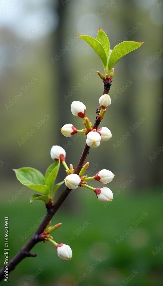Delicate white catkins on a bare branch, scattered leaves, branches, flowers, spring Delicate white catkins on a bare branch, scattered leaves, branches, flowers, spring