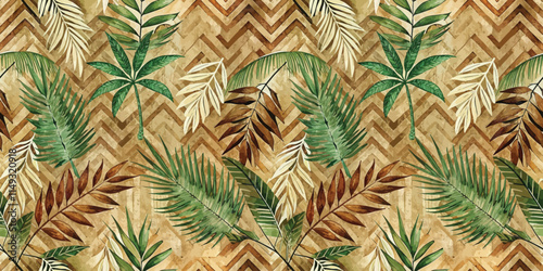 Tropical greenery pattern featuring various leaves in earthy tones, perfect for nature-themed designs.