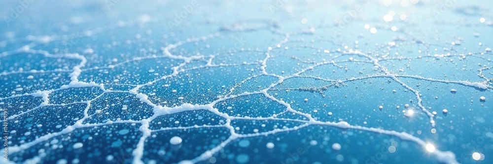 Obraz premium Frozen lake with numerous small chips and cracks in the surface, natural, winter, chip