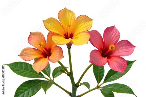Botanical Image of Isolated Allamanda Cathartica Flowers on White Background, botanical image, allamanda flowers