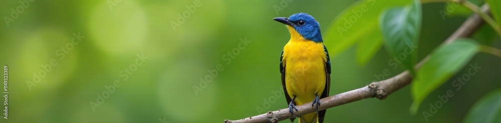 Obraz premium Portrait of a blue faced honeyeater on a branch, bird species, feathers, plumage