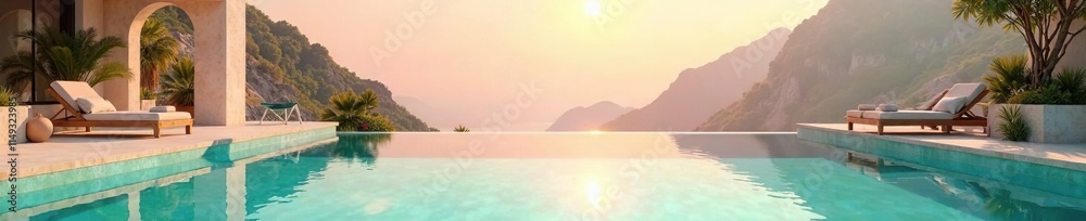 Fototapeta premium Gentle turquoise and peach hues create a soothing atmosphere in a peaceful pool, peaceful, atmosphere