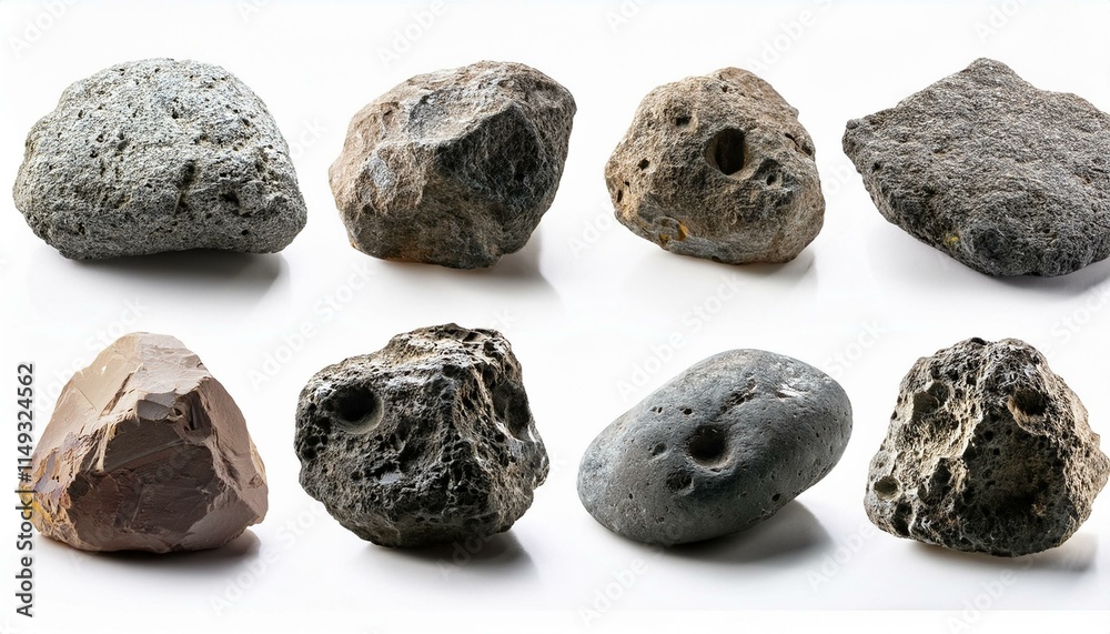 collection of stones - Set of asteroids isolated on white background collection of stones - Set of asteroids isolated on white background