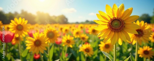 Tulpen und Orangenbl?ten in einem sonnigen Feld, nature, sunflower photo