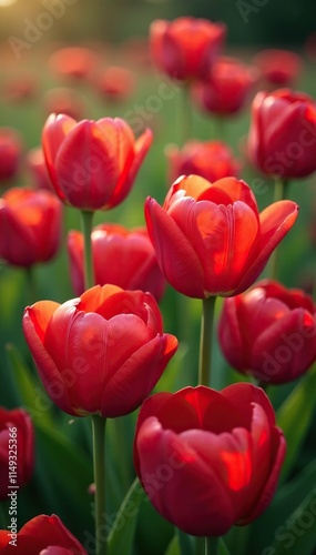 Red tulips and peonies in a stunning composition, nature, spring, beauty