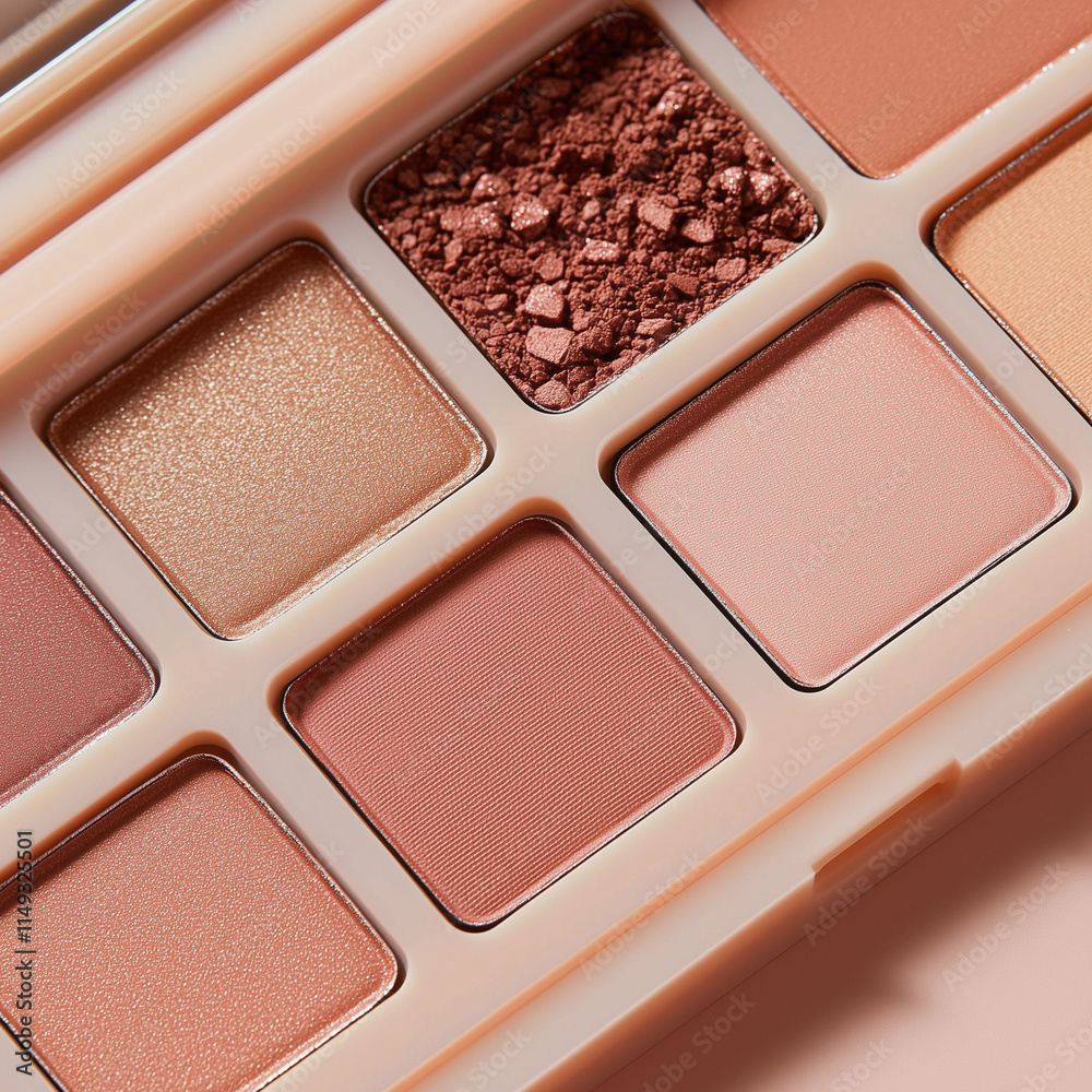 Fototapeta premium A stylish eyeshadow palette featuring colorful shades in mocha mousse tones. The elegant and trendy design captures the essence of modern beauty, offering versatile options for a chic and glamorous lo