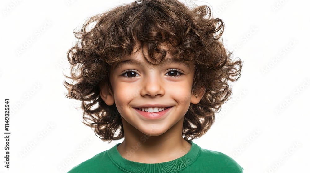 Joyful Middle Eastern Boy with Curly Hair in Green T-shirt Smiling Joyful Middle Eastern Boy with Curly Hair in Green T-shirt Smiling