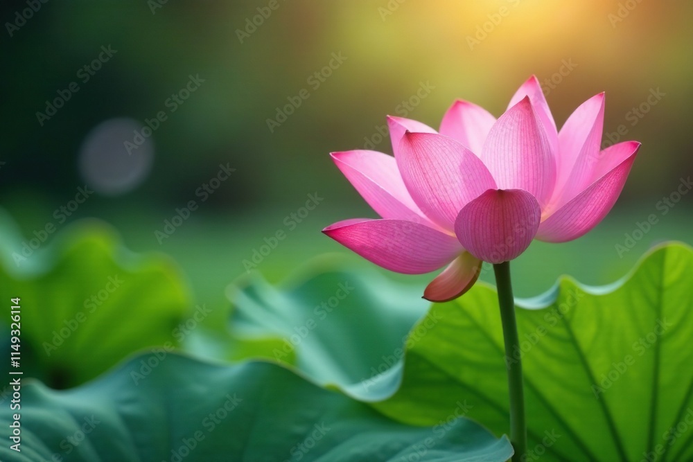 Obraz premium Soft pink lotus flowers opening their petals in the morning dew, peaceful, flowers blooming
