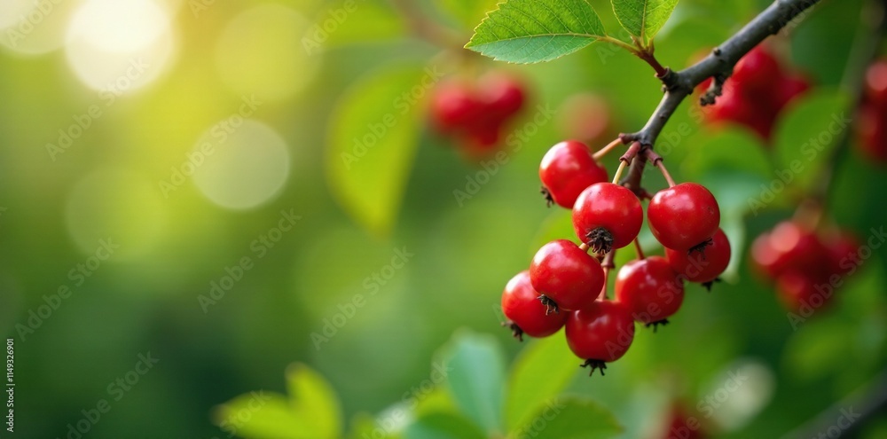 Tree with bright red juicy berries hanging from branches, tree in focus, vibrant colors, berry laden tree Tree with bright red juicy berries hanging from branches, tree in focus, vibrant colors, berry laden tree