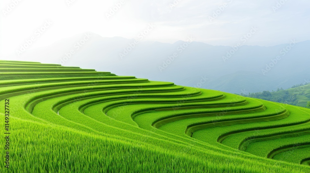 A lush green field with a mountain in the background A lush green field with a mountain in the background