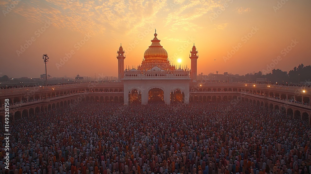 Obraz premium Panoramic View of the Golden Temple at Sunrise