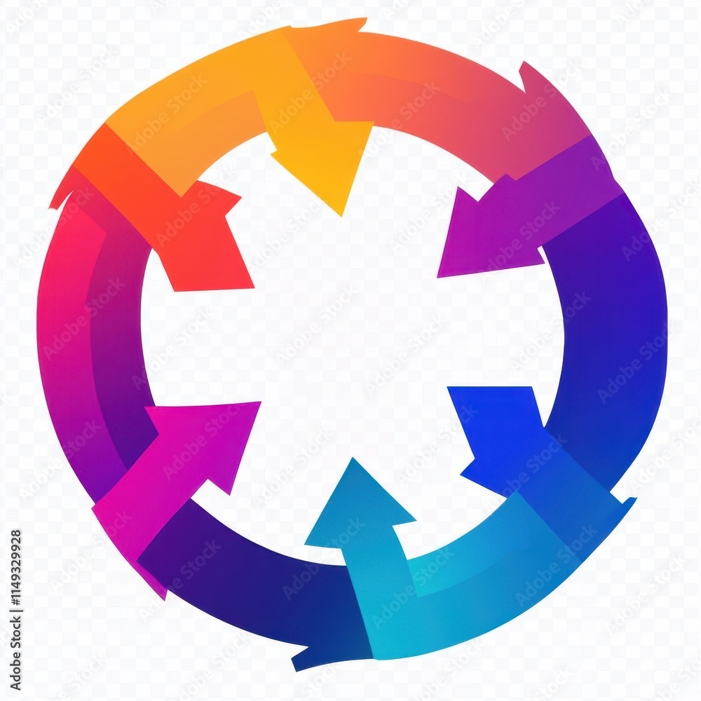 A colorful circle with arrows pointing in different directions. The circle is a representation of a cycle or a process. The arrows symbolize the different stages or steps in the process A colorful circle with arrows pointing in different directions. The circle is a representation of a cycle or a process. The arrows symbolize the different stages or steps in the process