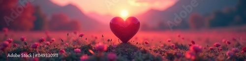 A single heart in the center of a blurred landscape, peaceful, calming photo