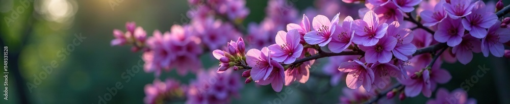 Bush with vibrant purple flowers blooming on a tree branch, foliage, nature, purple color Bush with vibrant purple flowers blooming on a tree branch, foliage, nature, purple color