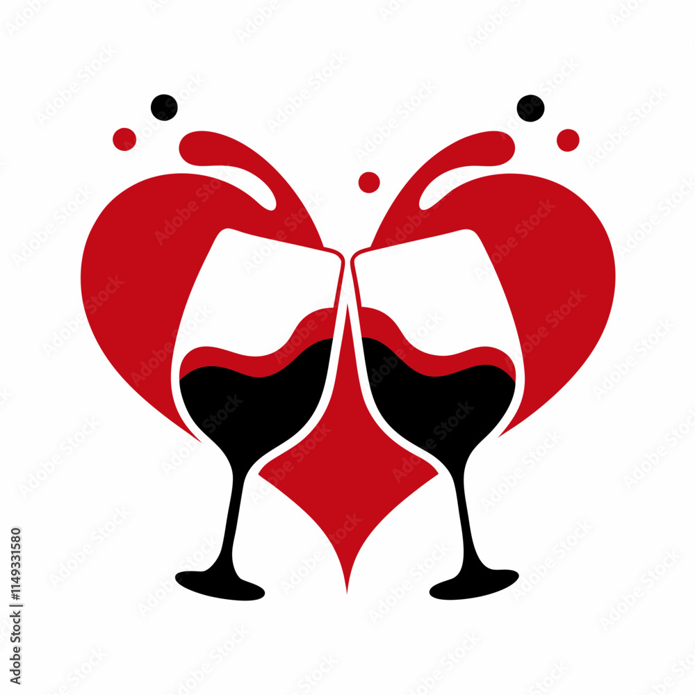 Romantic Celebration with Wine Glasses and Heart Splash in Minimalist Style Romantic Celebration with Wine Glasses and Heart Splash in Minimalist Style