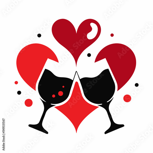 Romantic Celebration with Wine Glasses and Heart Splash in Minimalist Style