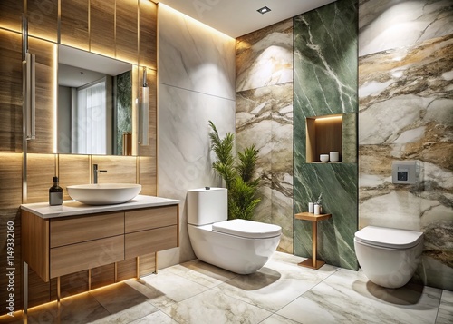 Modern Minimalist Bathroom: Sleek Bidet & Toilet with Marble Wall