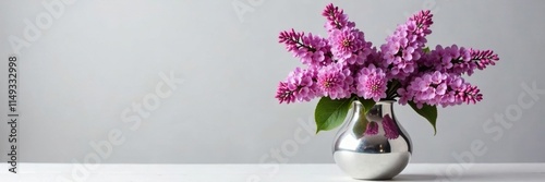 Lilac flowers arranged in a elegant silver mercury glass vase, elegant, decorative centerpiece, flowers #1149332998