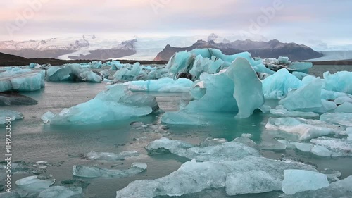 Panoramic view of Glacier Lagoon on Jökulsárlón or jokulsarlon, Iceland