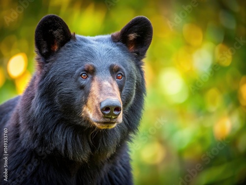 Majestic Black Bear in Wild Nature: Real Photo, Wildlife Photography, Animal Portrait, Dark Fur, Ursus americanus photo