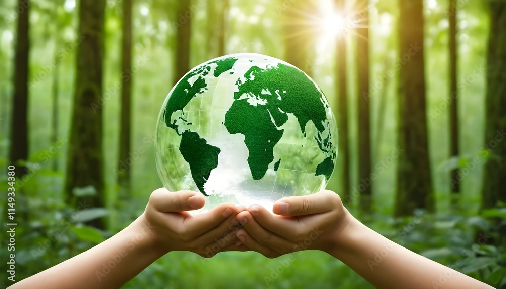 Environment Day Concept Promoting a Clean Planet and Ecology Awareness with Hand Holding a Crystal Earth Globe for Earth Day Environment Day Concept Promoting a Clean Planet and Ecology Awareness with Hand Holding a Crystal Earth Globe for Earth Day