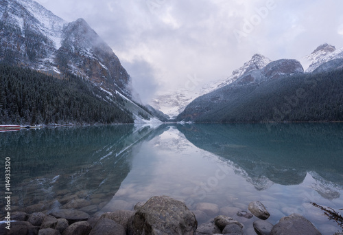 Lake Louise Banff National Park, Canada in Morning of Moody Day