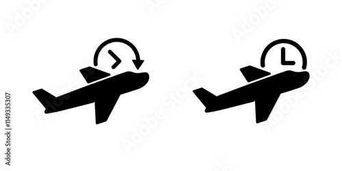 Flight schedule time icon isolated on white background. Airplane take off clock sign symbol
