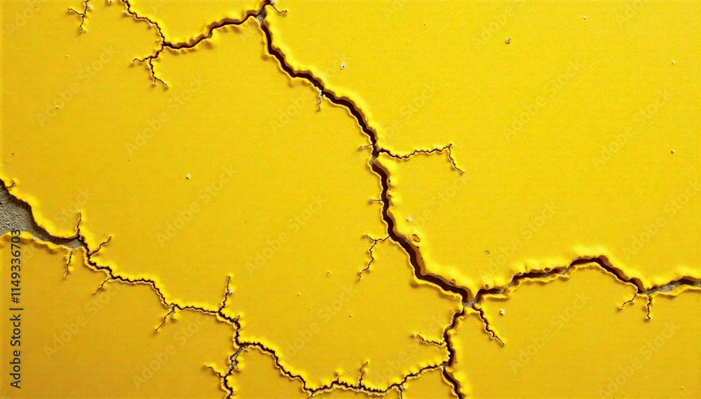 Obraz premium Detail of yellow rough plaster with fine cracks and dirt, crack, worn, dirt