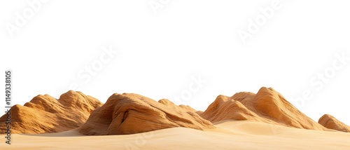 A desert landscape with a mountain range in the background on transparent background