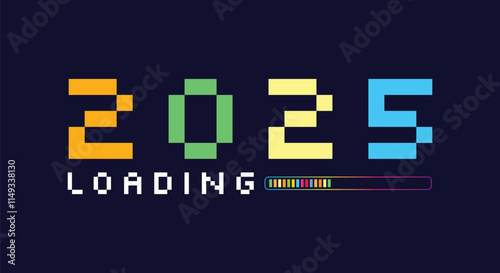 2025 pixel new year illustration banner or background vector template, 2025 pixel art, pixel art 2025 text design template vector