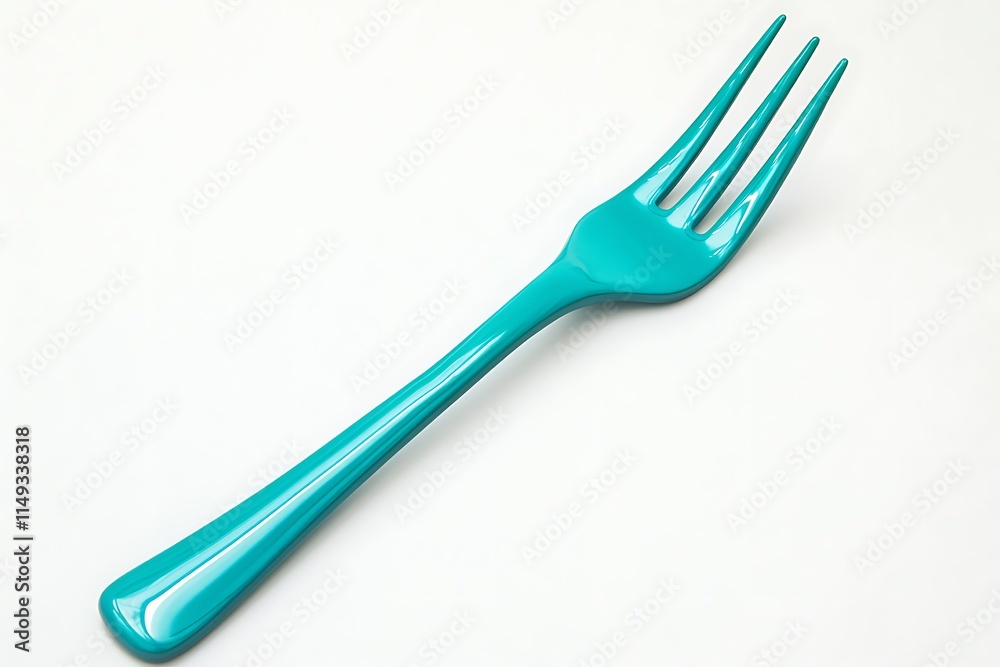 Vivid teal fork, isolated on a white background with clipping path, showcasing detailed high-resolution image. Vivid teal fork, isolated on a white background with clipping path, showcasing detailed high-resolution image.
